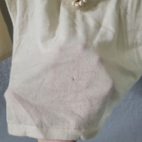 Vintage Naeem Khan Embellished Neckline Cream Cashmere Sweater Small $1350 - Picture 3 of 8